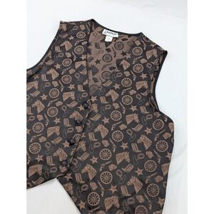 Banjo Dallas Texas Vest Cowboy Boots Horse Gun Print  Womens Size 1X Vintage USA